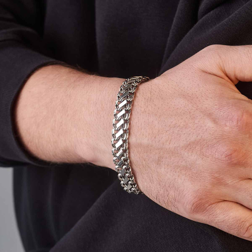 Срібний браслет бісмарк з пластинами