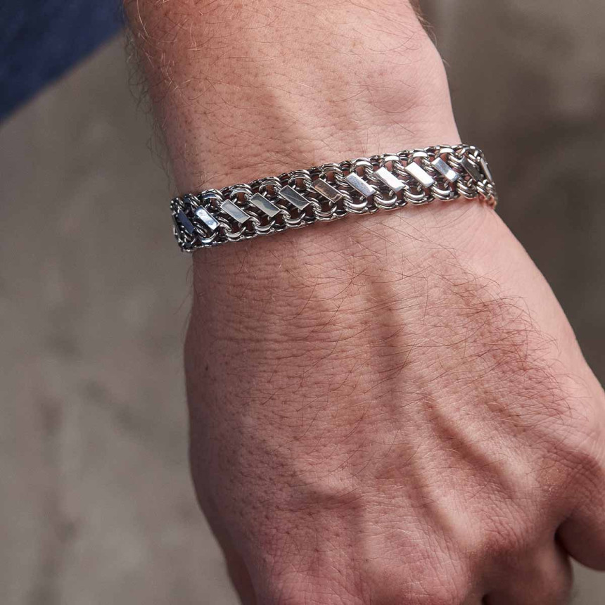 Срібний браслет бісмарк з пластинами
